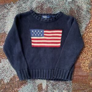 Vintage Youth Polo Ralph Lauren Classic American Flag Knit Sweater